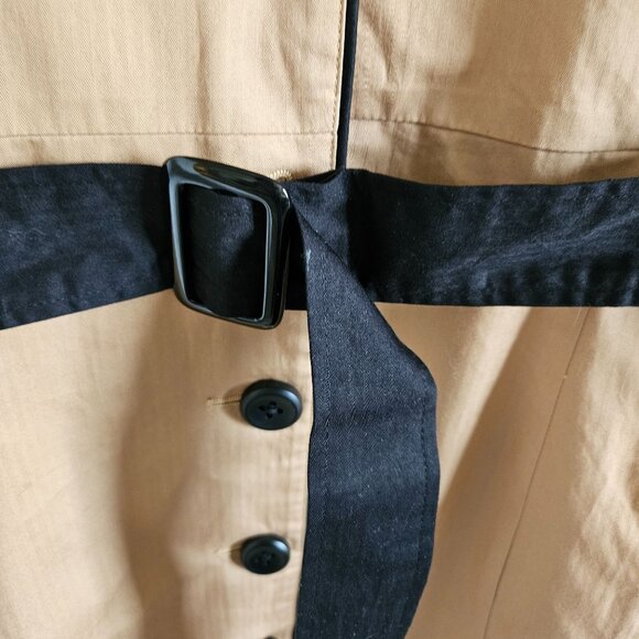 Mod Cloth Woman SZ L  NWOT Tan/Black Trim Belted Button Up Light Weight Lined - Picture 3 of 8